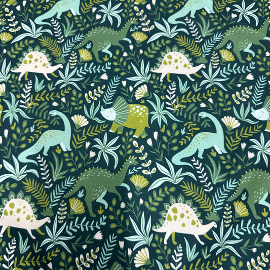 Dinosaurs on Green 1 mil PUL Fabric - Made in the USA - Nature's Fabrics