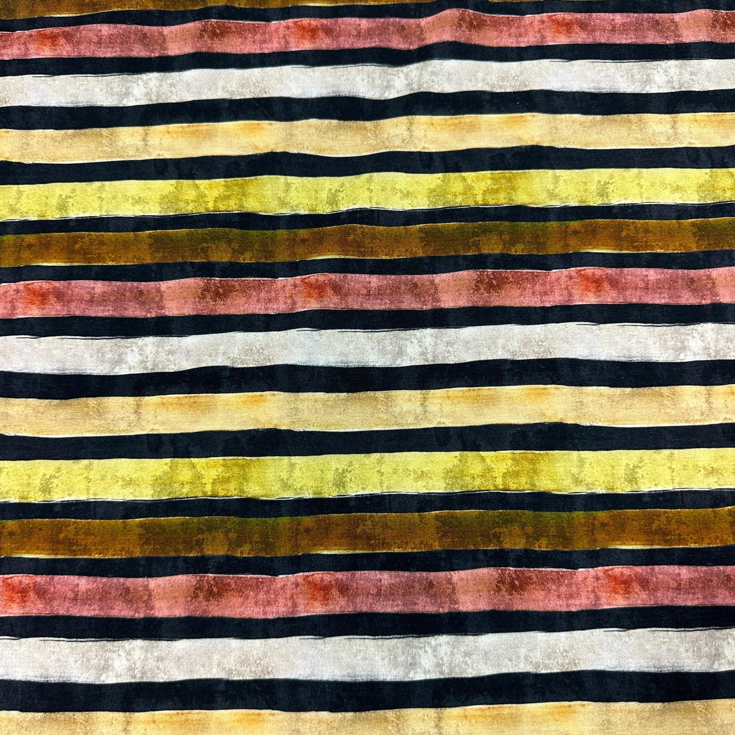 Distressed Earth Tone Stripes on Black Bamboo/Spandex Jersey Fabric - Nature's Fabrics