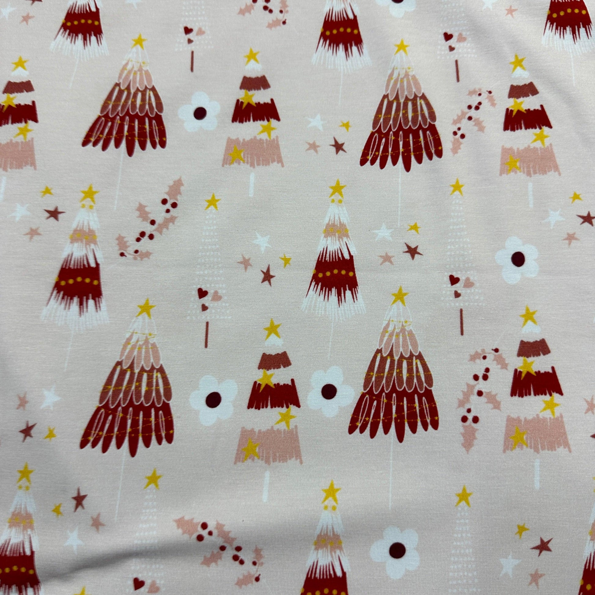 Doodle Trees on Pink Bamboo/Spandex Jersey Fabric - Nature's Fabrics