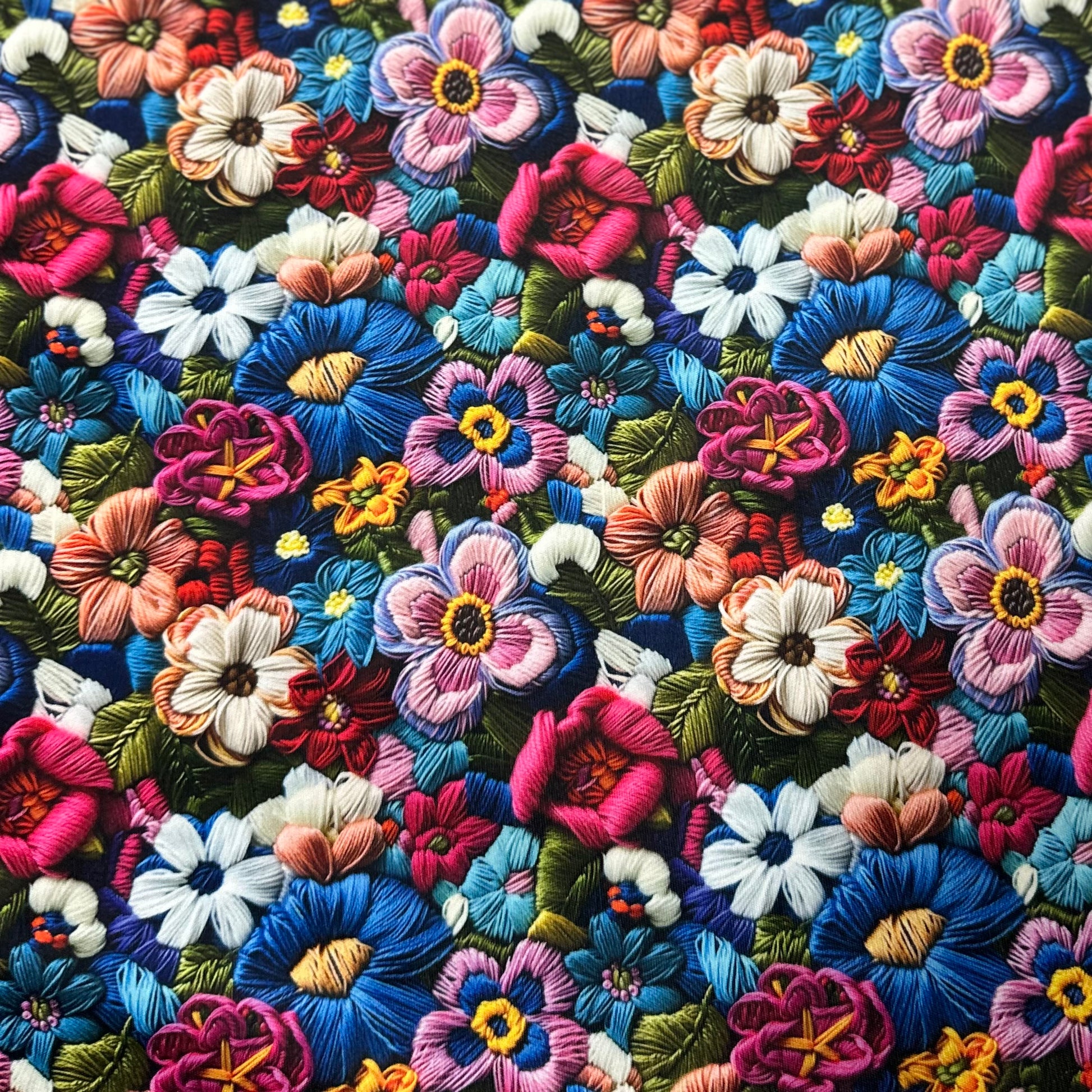Embroidered Bright Flowers 1 mil PUL Fabric - Made in the USA - Nature's Fabrics
