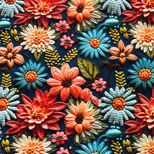 Embroidered Fall Floral on Bamboo/Spandex Jersey Fabric - Nature's Fabrics
