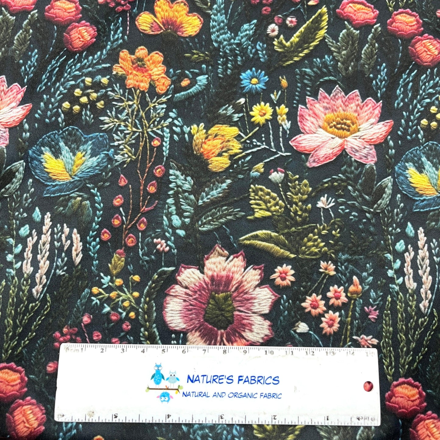 Embroidered Flower Garden 1 mil PUL Fabric - Made in the USA - Nature's Fabrics