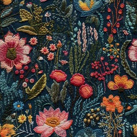 Embroidered Flower Garden 1 mil PUL Fabric - Made in the USA - Nature's Fabrics