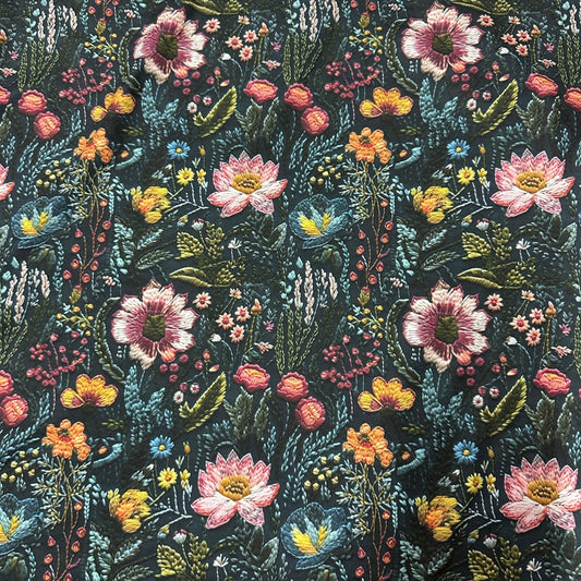 Embroidered Flower Garden on Polyester/Spandex Tricot Fabric - Nature's Fabrics