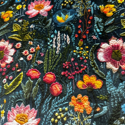 Embroidered Flower Garden on Scuba Athletic Knit Fabric - Nature's Fabrics