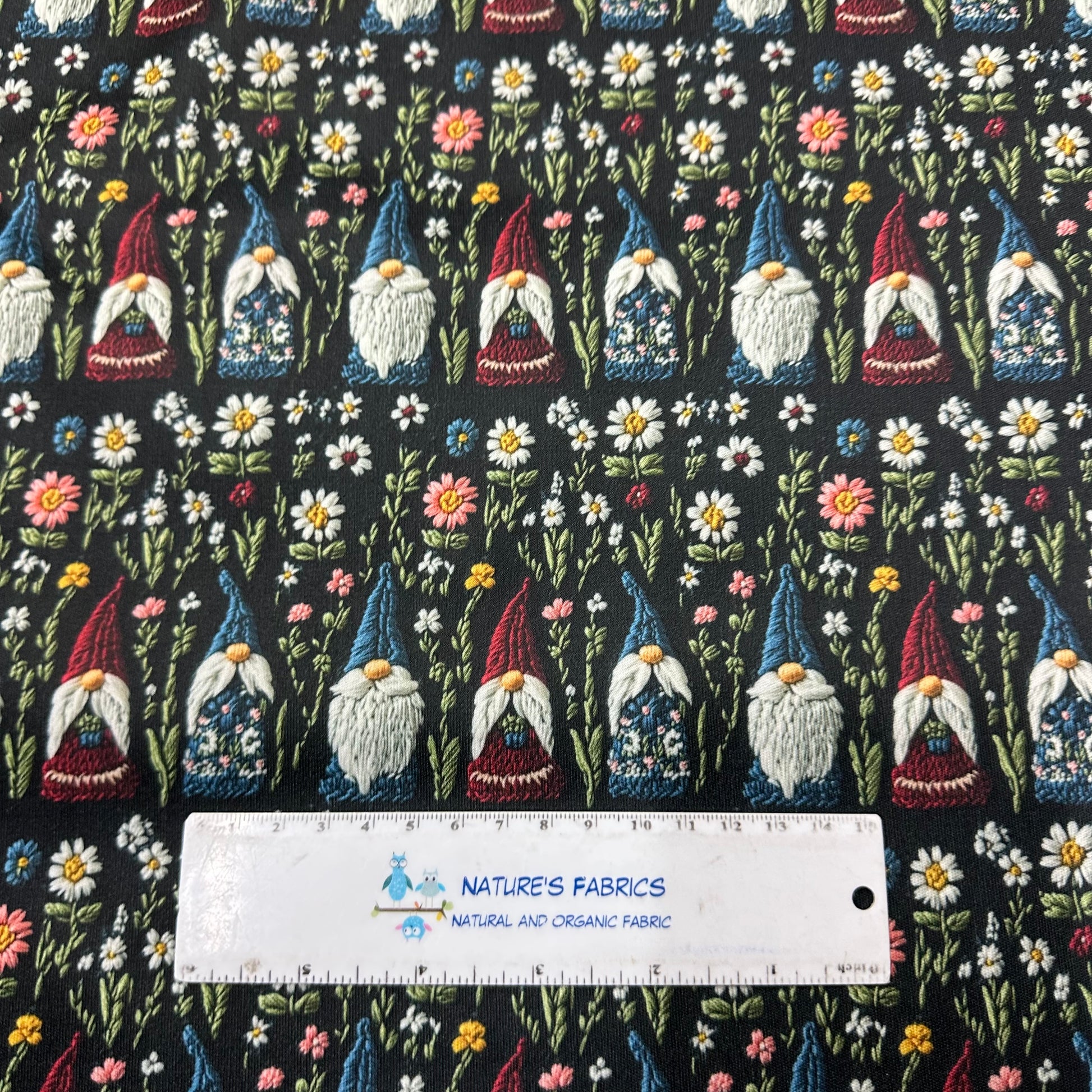 Embroidered Gnomes 1 mil PUL Fabric - Made in the USA - Nature's Fabrics