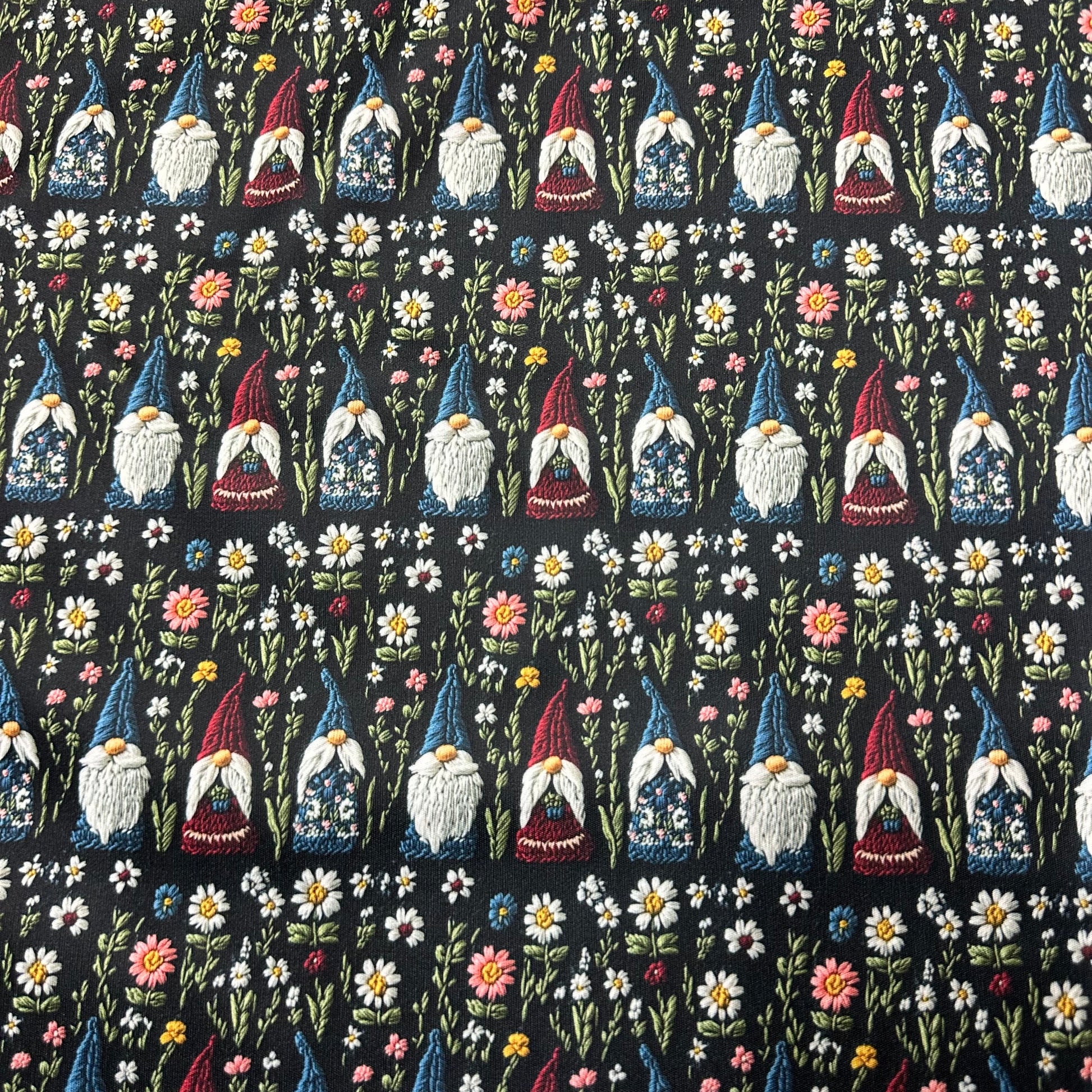 Embroidered Gnomes 1 mil PUL Fabric - Made in the USA - Nature's Fabrics