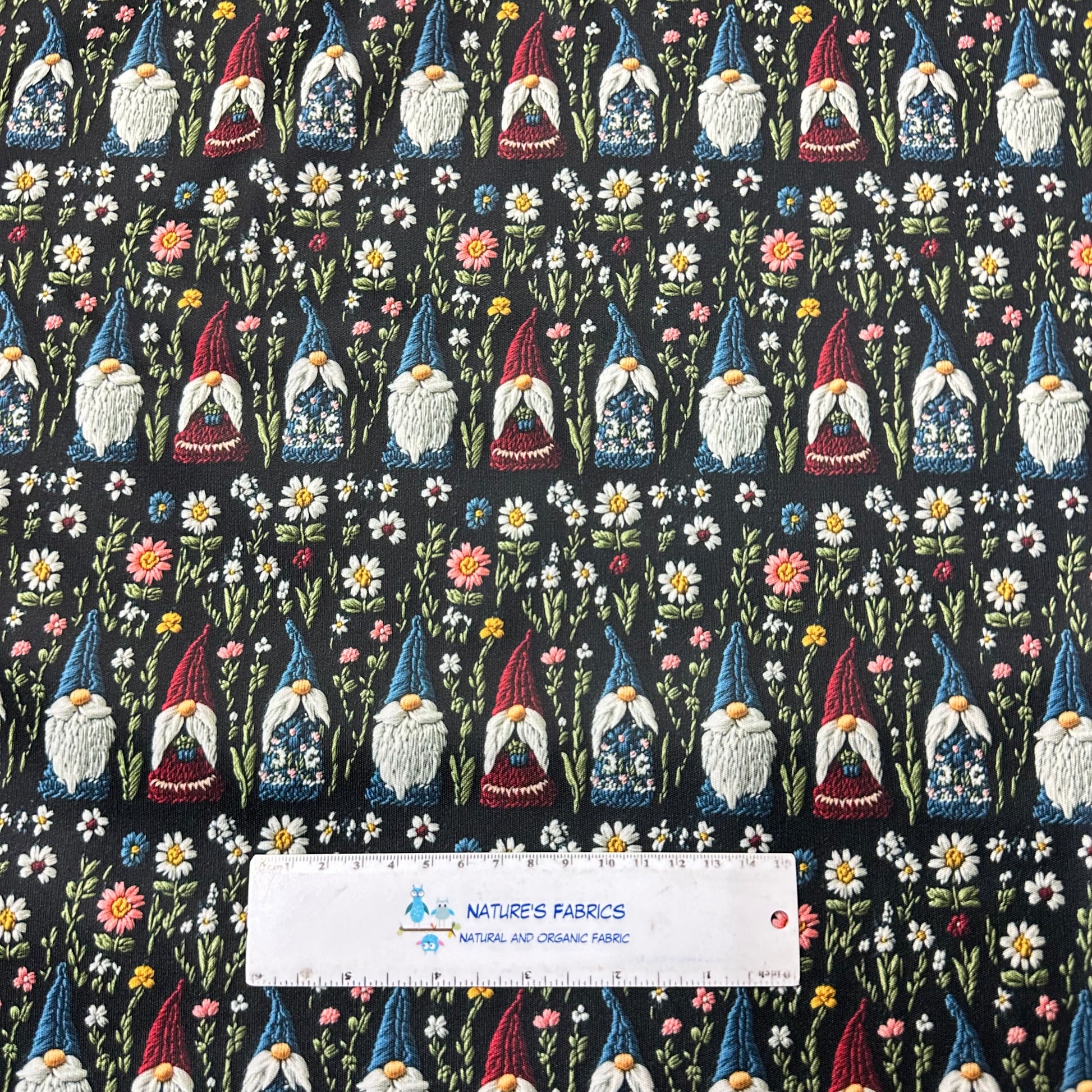 Embroidered Gnomes 1 mil PUL Fabric - Made in the USA - Nature's Fabrics