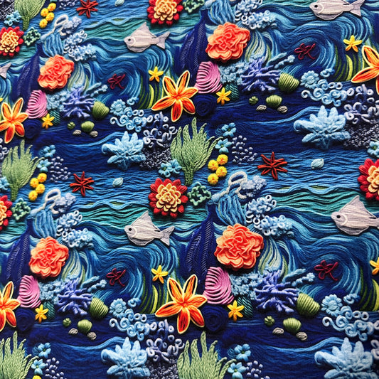 Embroidered Sea Life on Bamboo/Spandex Jersey Fabric - Nature's Fabrics