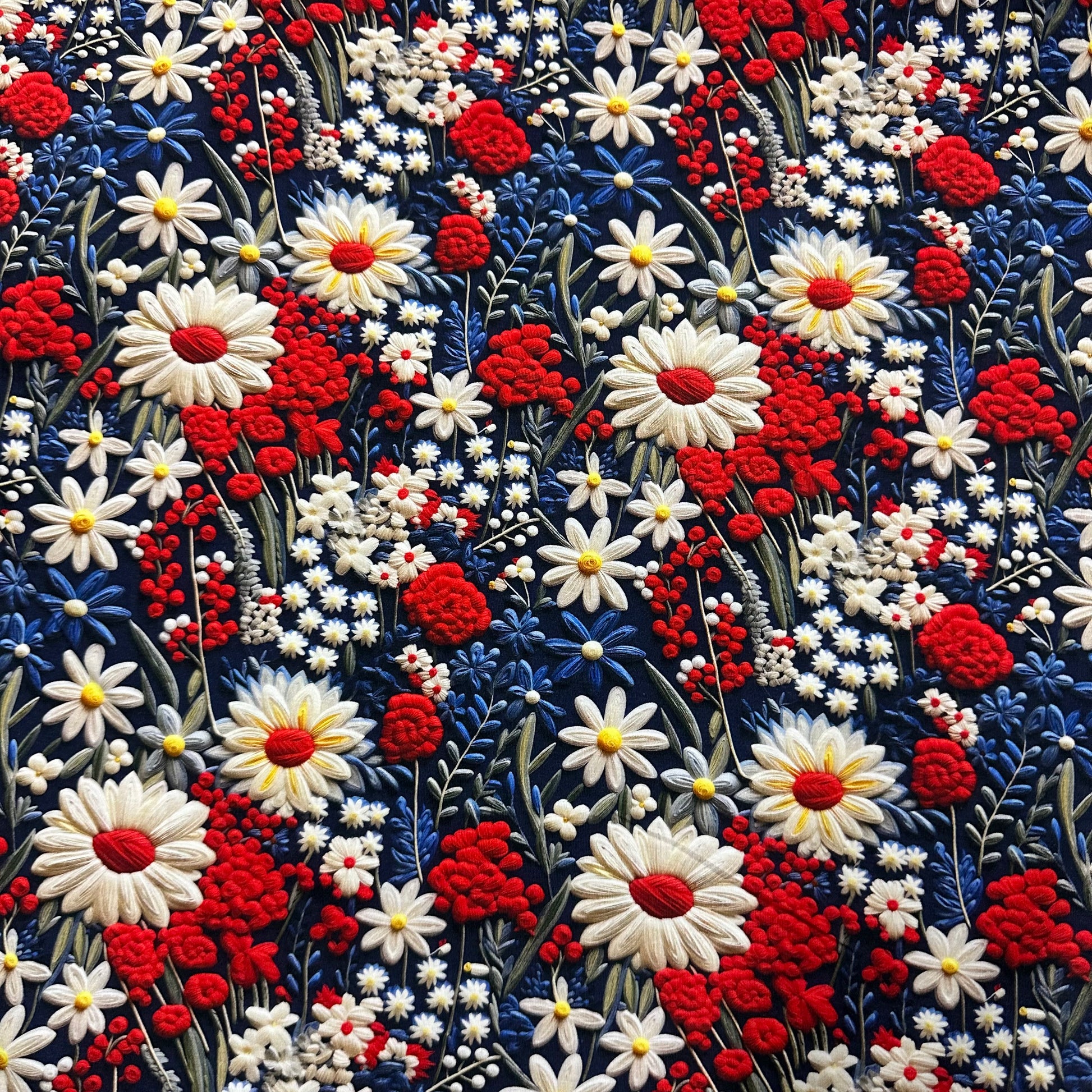 Embroidered Summer Garden on Bamboo/Spandex Jersey Fabric - Nature's Fabrics