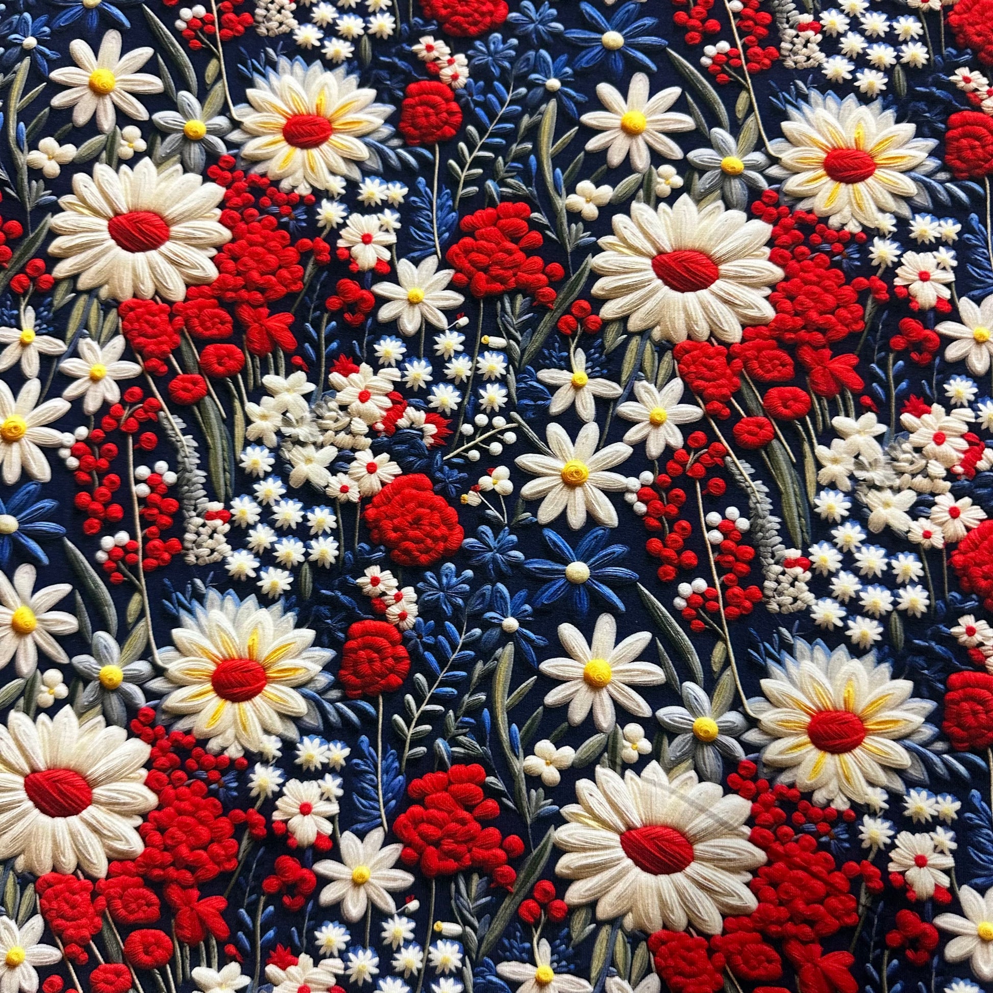 Embroidered Summer Garden on Bamboo/Spandex Jersey Fabric - Nature's Fabrics