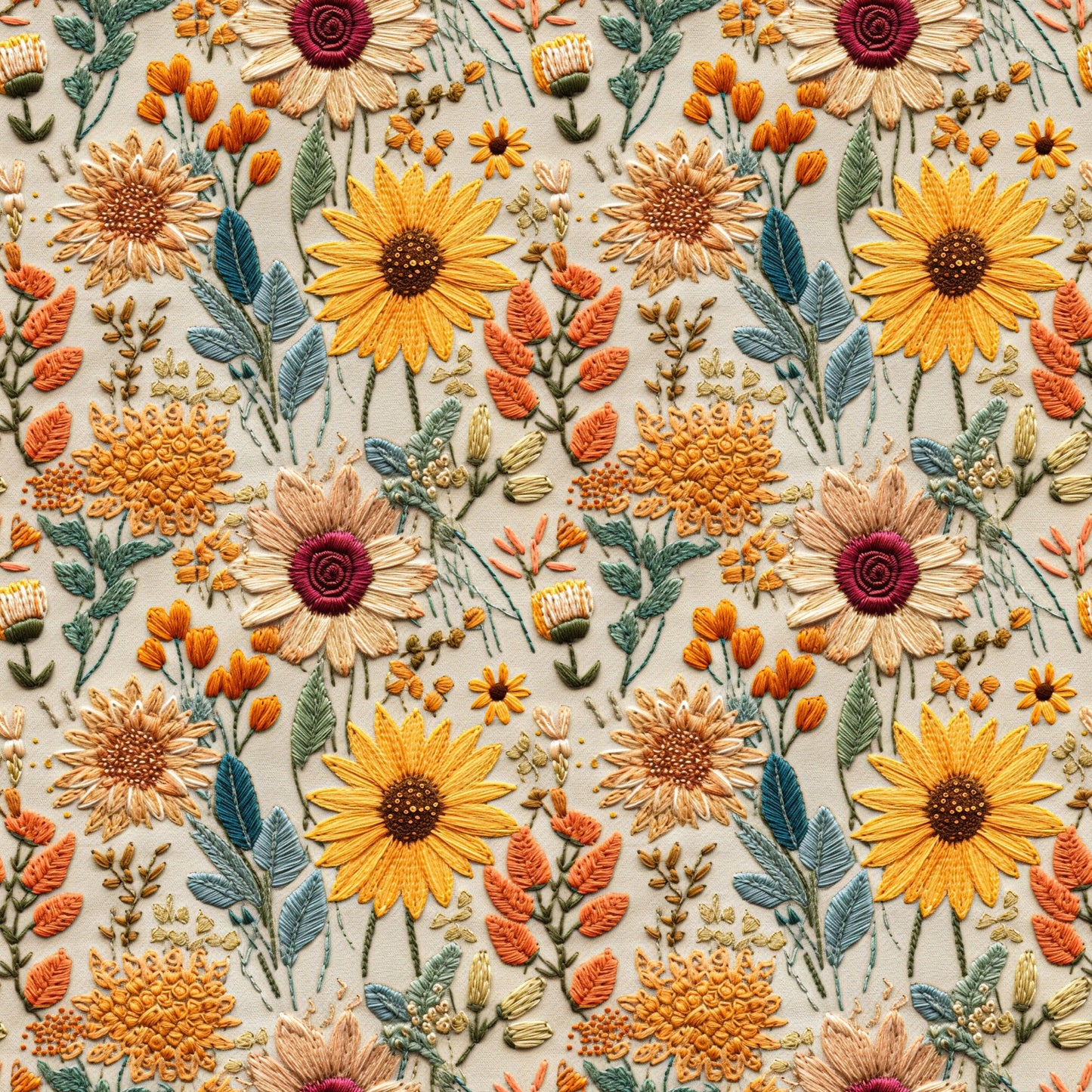 Embroidered Sunflowers on Bamboo/Spandex Jersey Fabric by Natures Fabrics