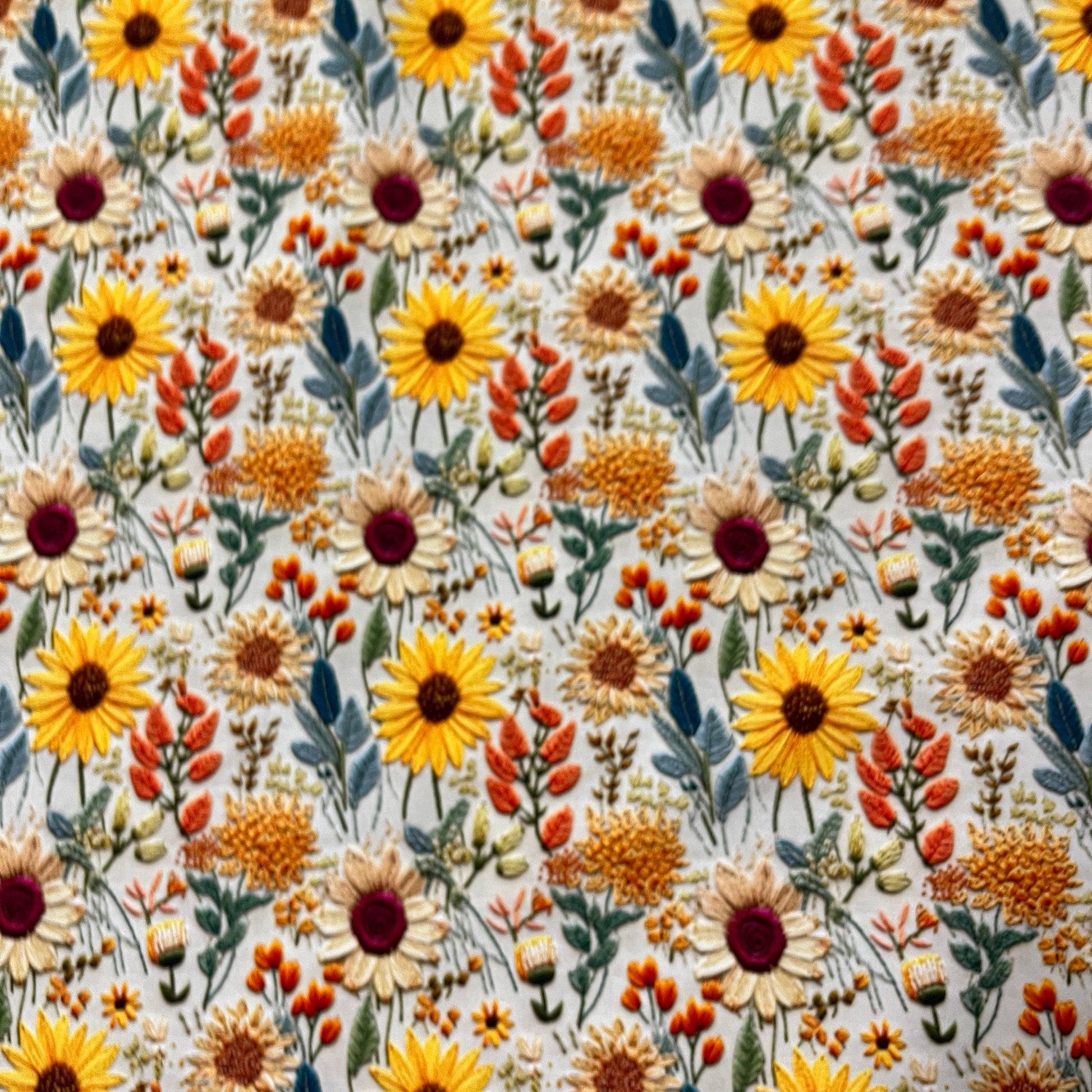 Embroidered Sunflowers on Bamboo/Spandex Jersey Fabric - Nature's Fabrics