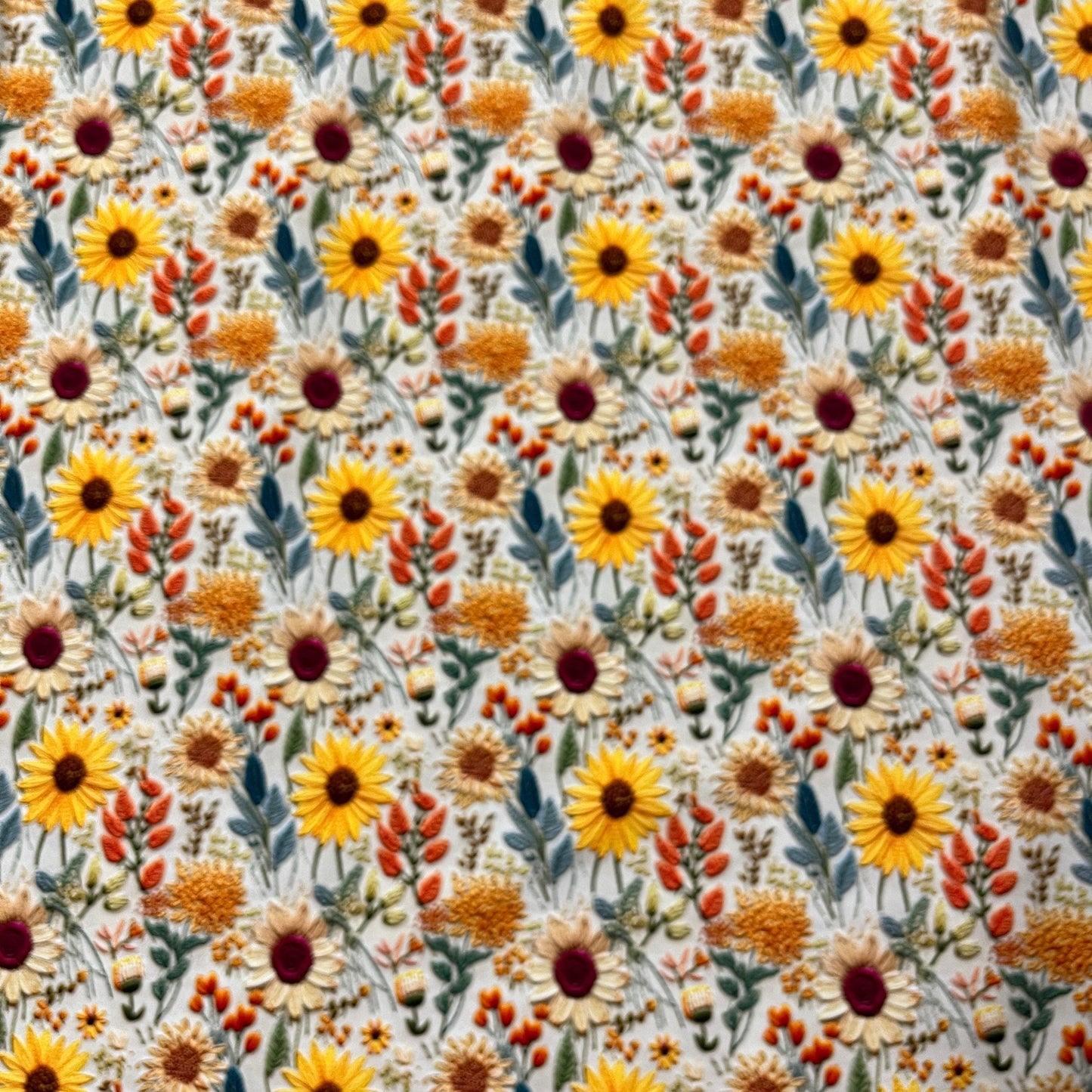 Embroidered Sunflowers on Bamboo/Spandex Jersey Fabric - Nature's Fabrics