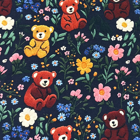 Embroidered Teddy Bears on Bamboo/Spandex Jersey Fabric - Nature's Fabrics