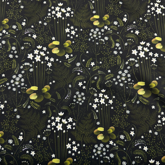 Ferns on Black 1 mil PUL Fabric - Made in the USA - Nature's Fabrics