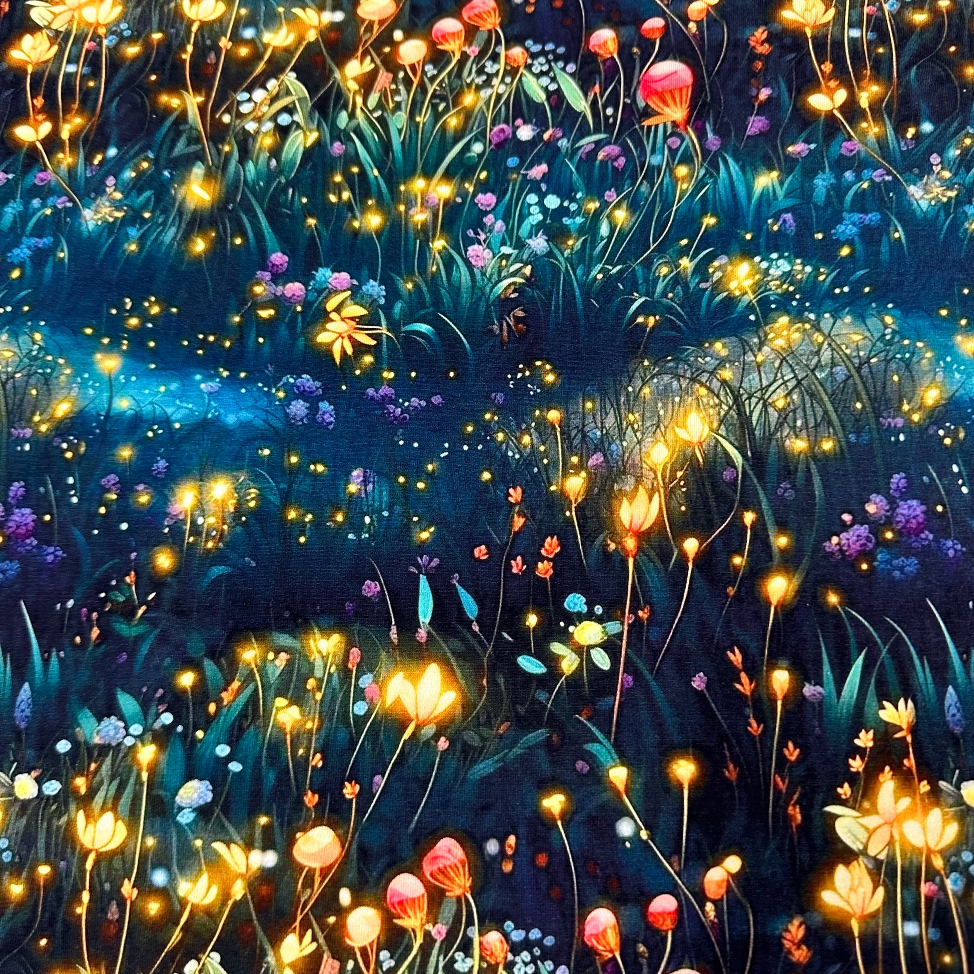 Firefly Meadow on Bamboo/Spandex Jersey Fabric - Nature's Fabrics
