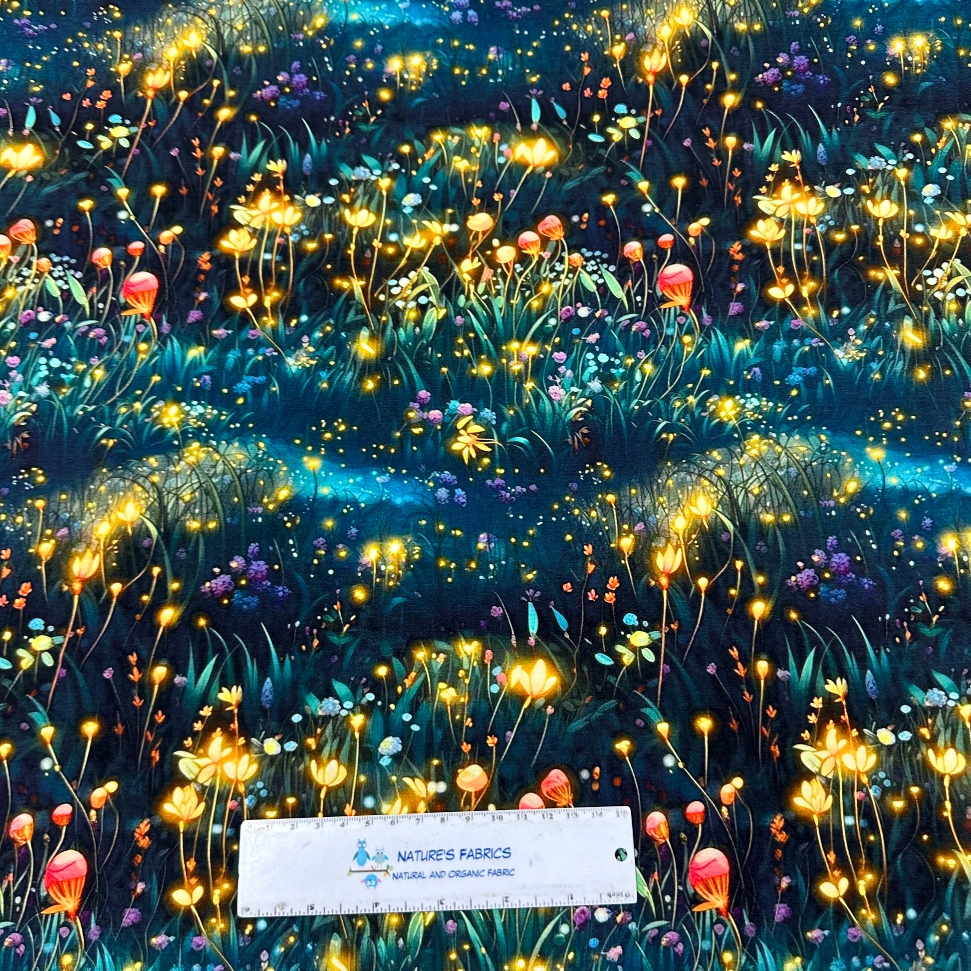Firefly Meadow on Bamboo/Spandex Jersey Fabric - Nature's Fabrics