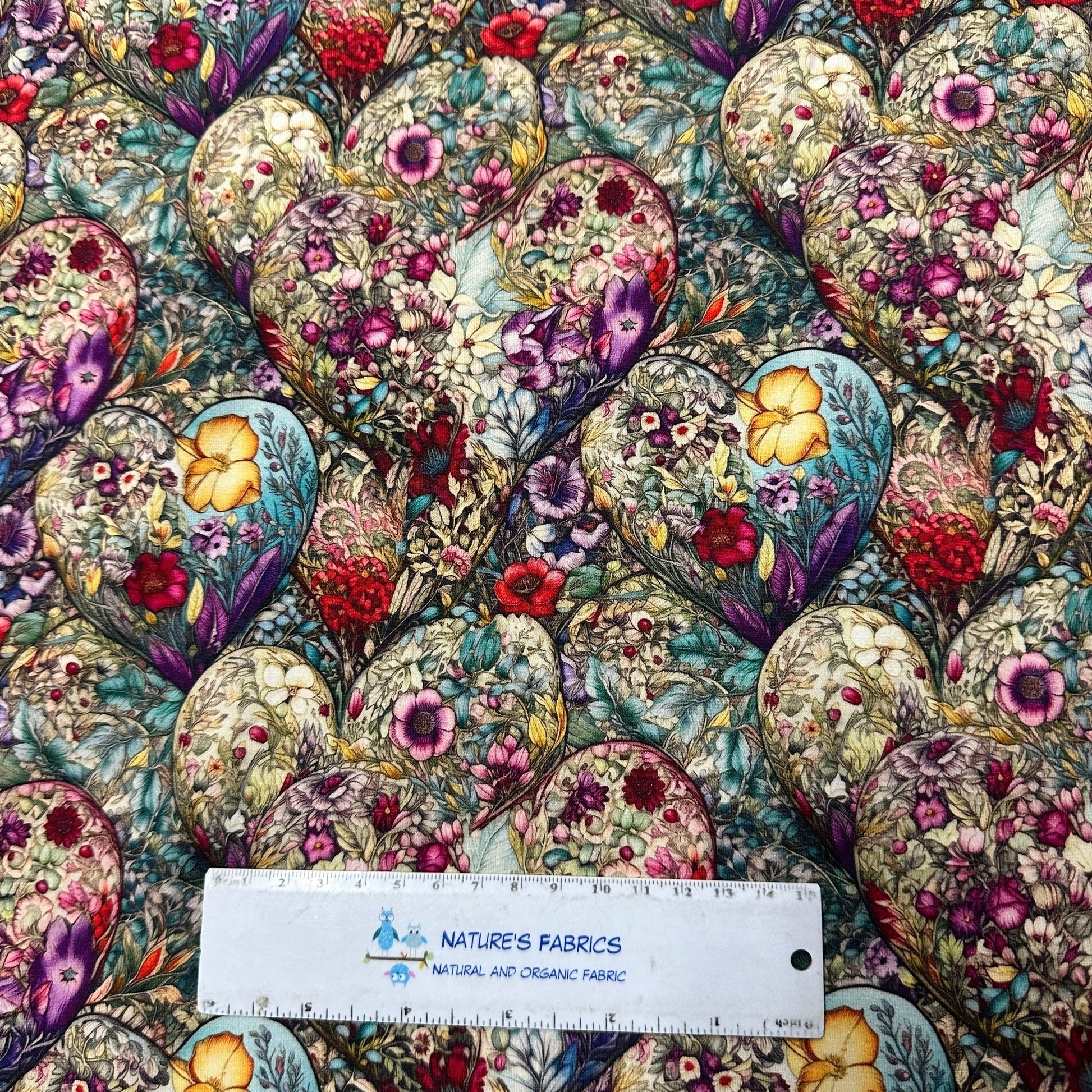 Floral Heart Tapestry on Bamboo/Spandex Jersey Fabric - Nature's Fabrics