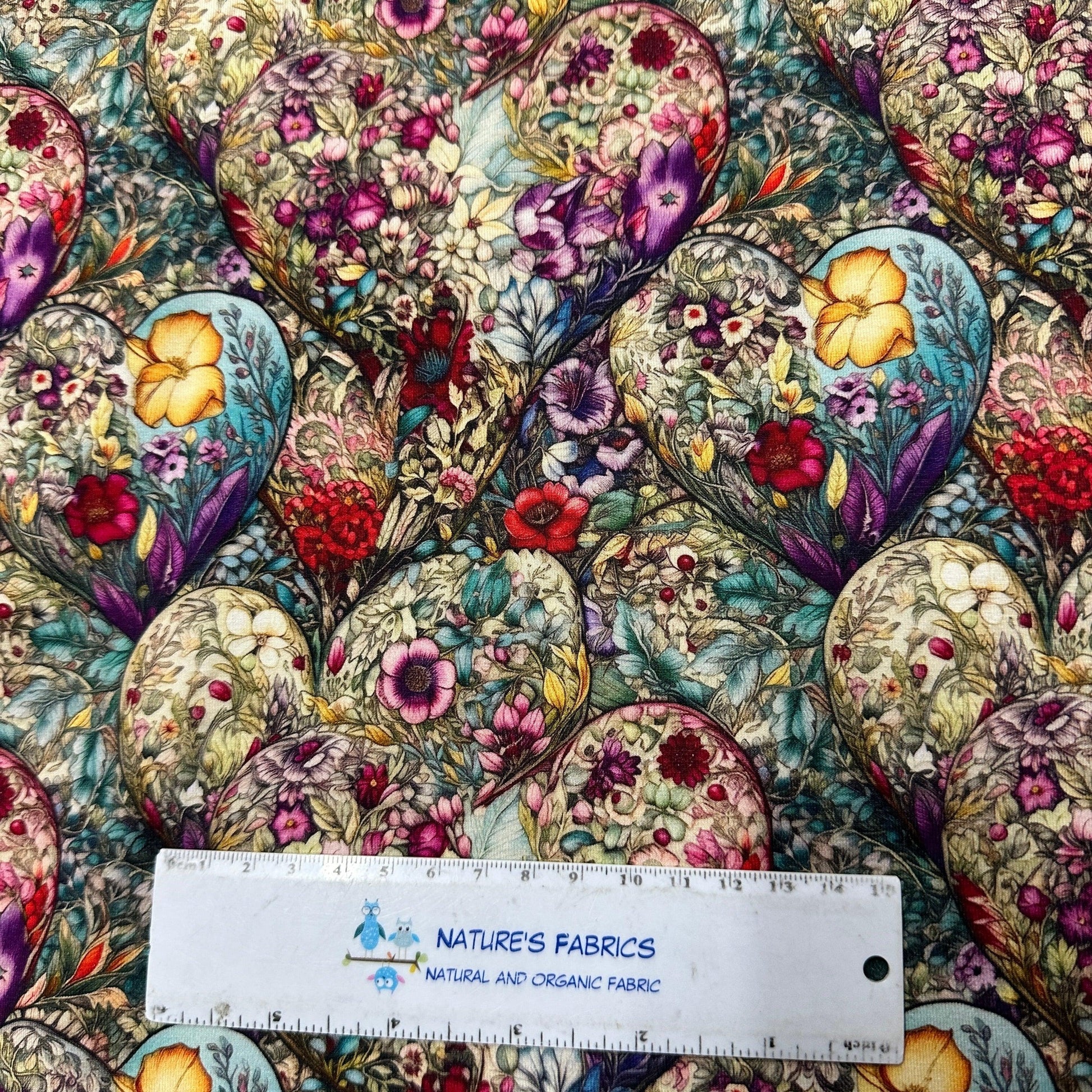Floral Heart Tapestry on Bamboo/Spandex Jersey Fabric - Nature's Fabrics