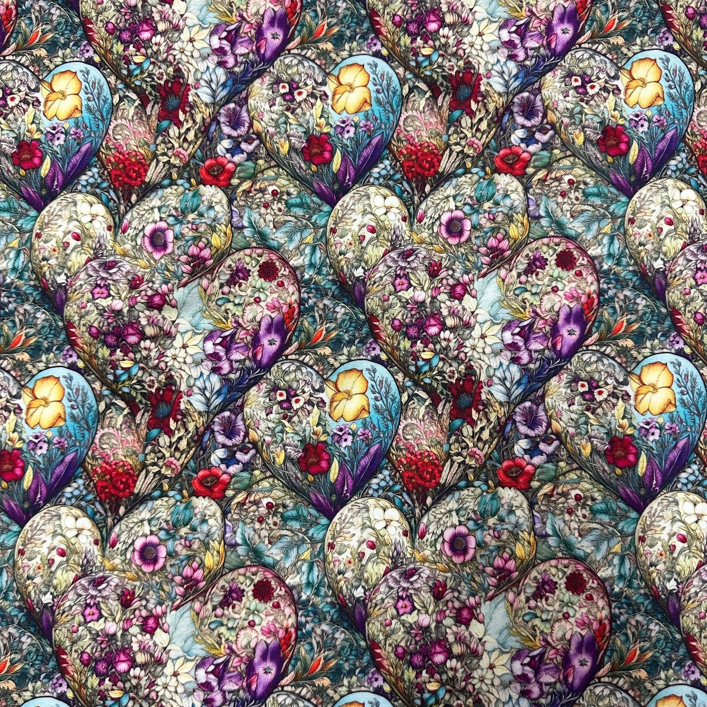 Floral Heart Tapestry on Bamboo/Spandex Jersey Fabric - Nature's Fabrics