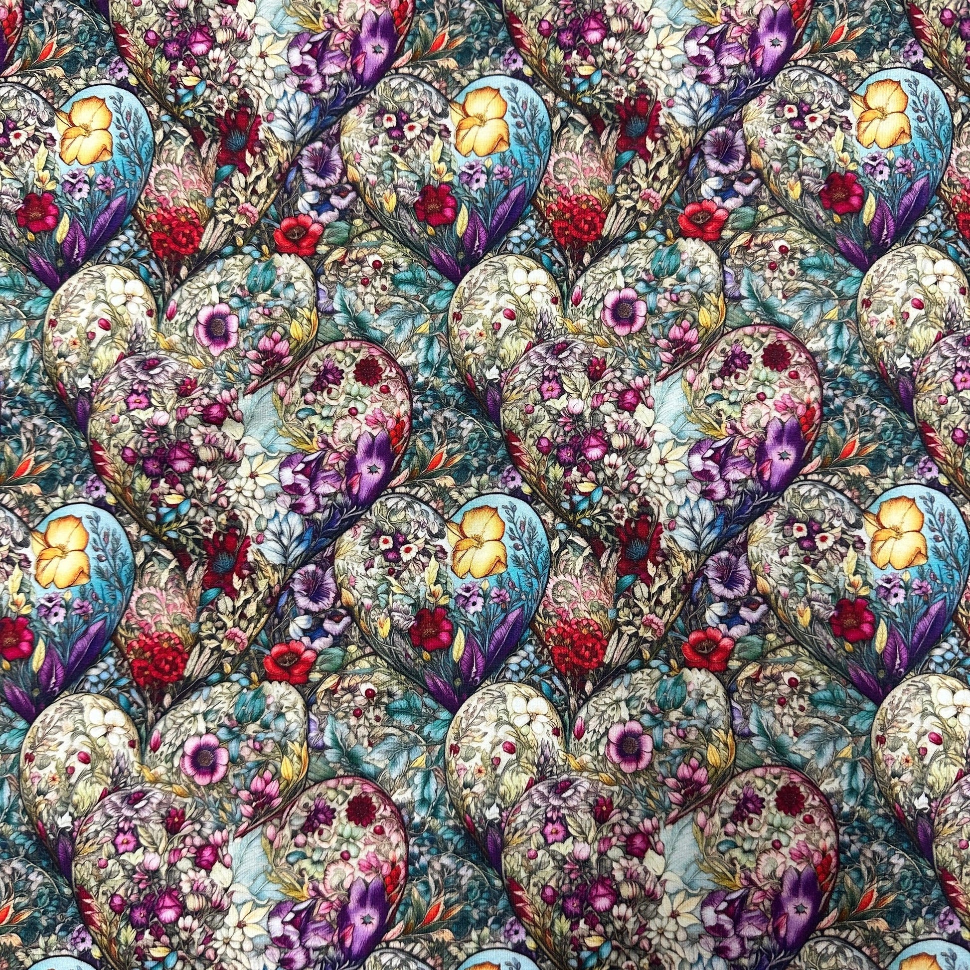 Floral Heart Tapestry on Bamboo/Spandex Jersey Fabric - Nature's Fabrics