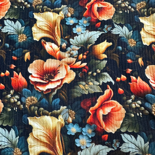Floral Illustrations on Bamboo/Spandex Rib Knit Fabric - Nature's Fabrics