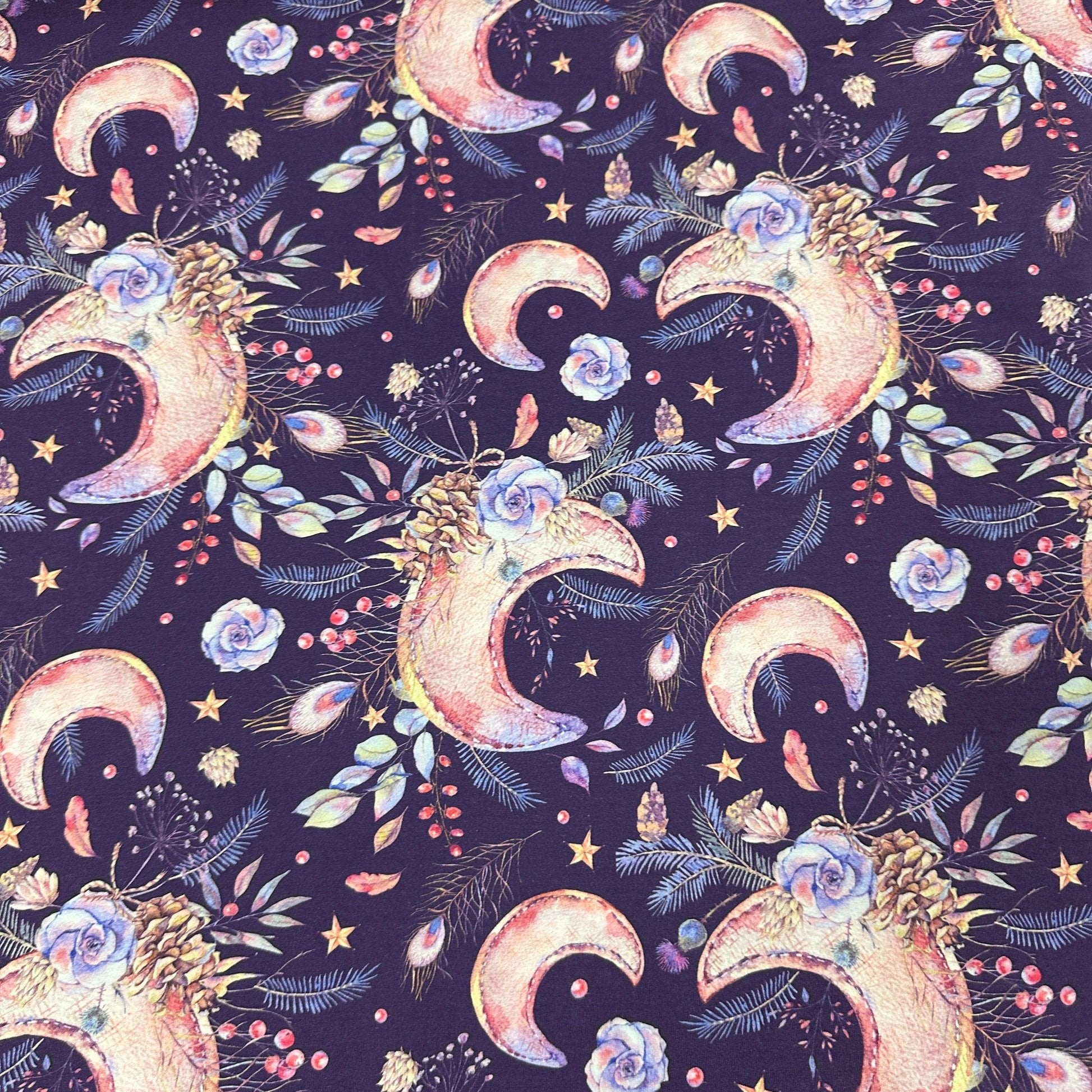 Floral Moons Cotton/Spandex Jersey Fabric - Nature's Fabrics