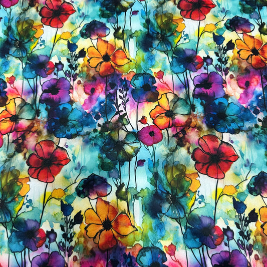 Vibrant floral watercolor pattern fabric from Nature's Fabrics