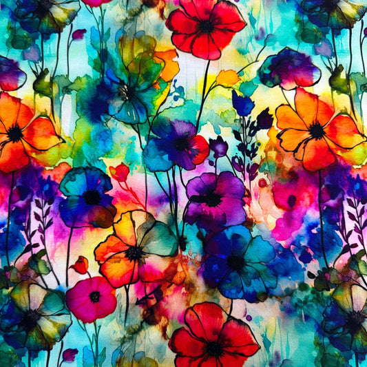 Floral Sprigs Alcohol Ink on Bamboo/Spandex Jersey Fabric - Nature's Fabrics