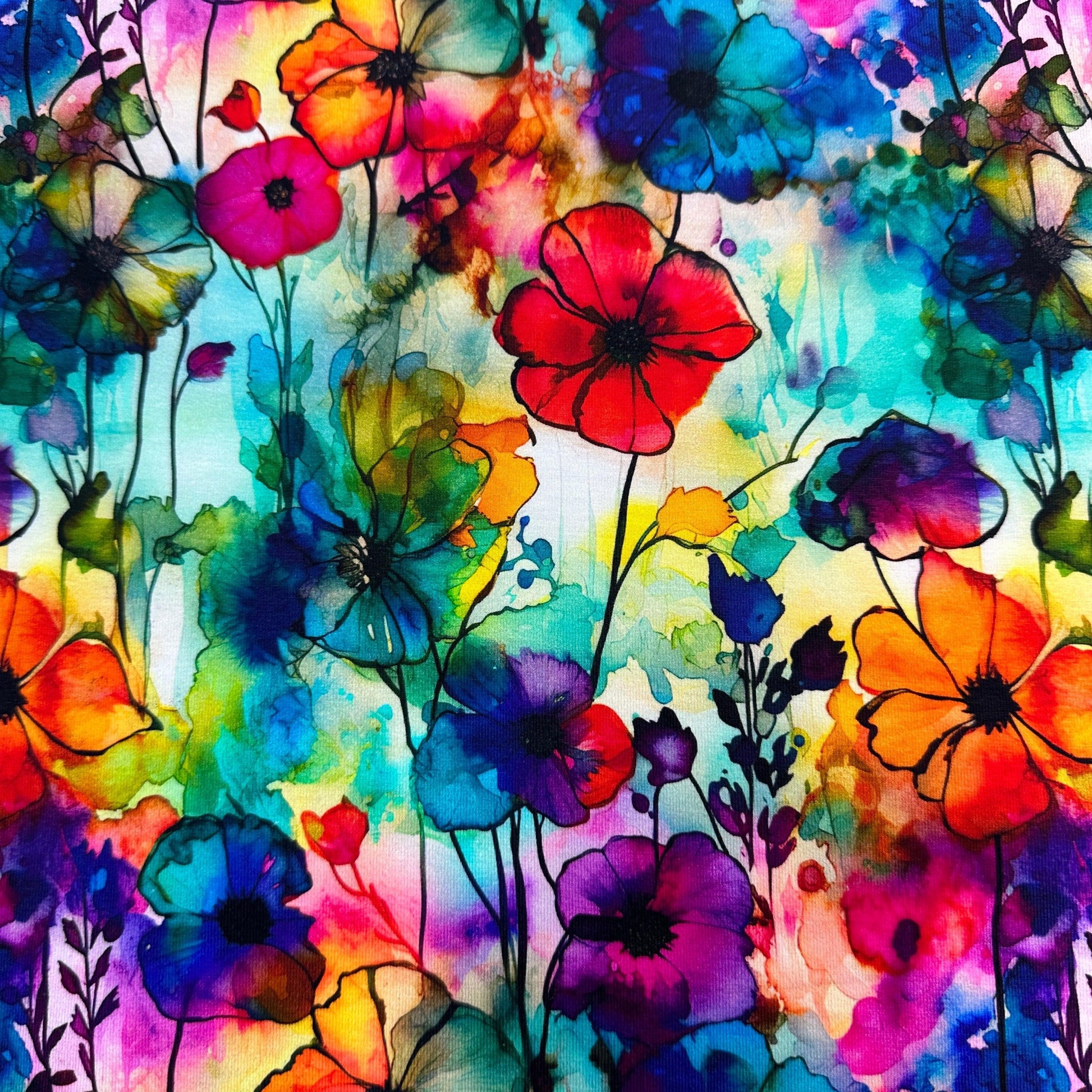 Floral Sprigs Alcohol Ink on Bamboo/Spandex Jersey Fabric - Nature's Fabrics