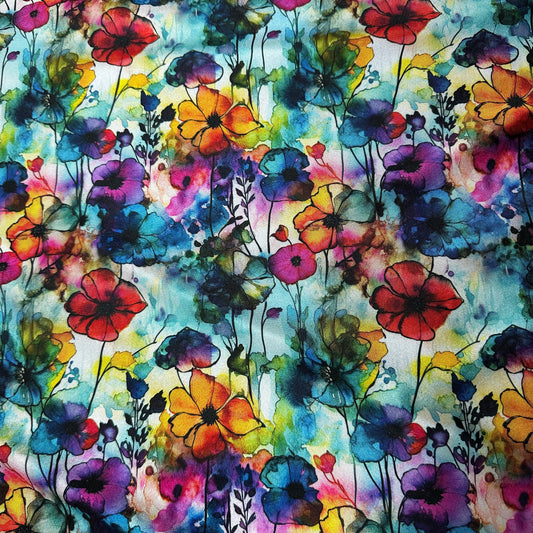 Floral Sprigs Alcohol Ink on Double Brushed Polyester Jersey Fabric - Nature's Fabrics