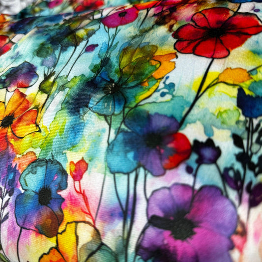 Floral Sprigs Alcohol Ink on Polyester Velour Fabric - Nature's Fabrics