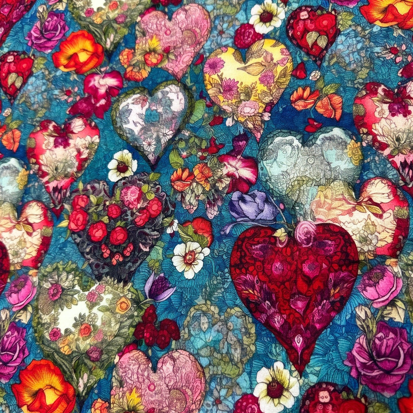 Flower Hearts on Bamboo/Spandex Jersey Fabric - Nature's Fabrics