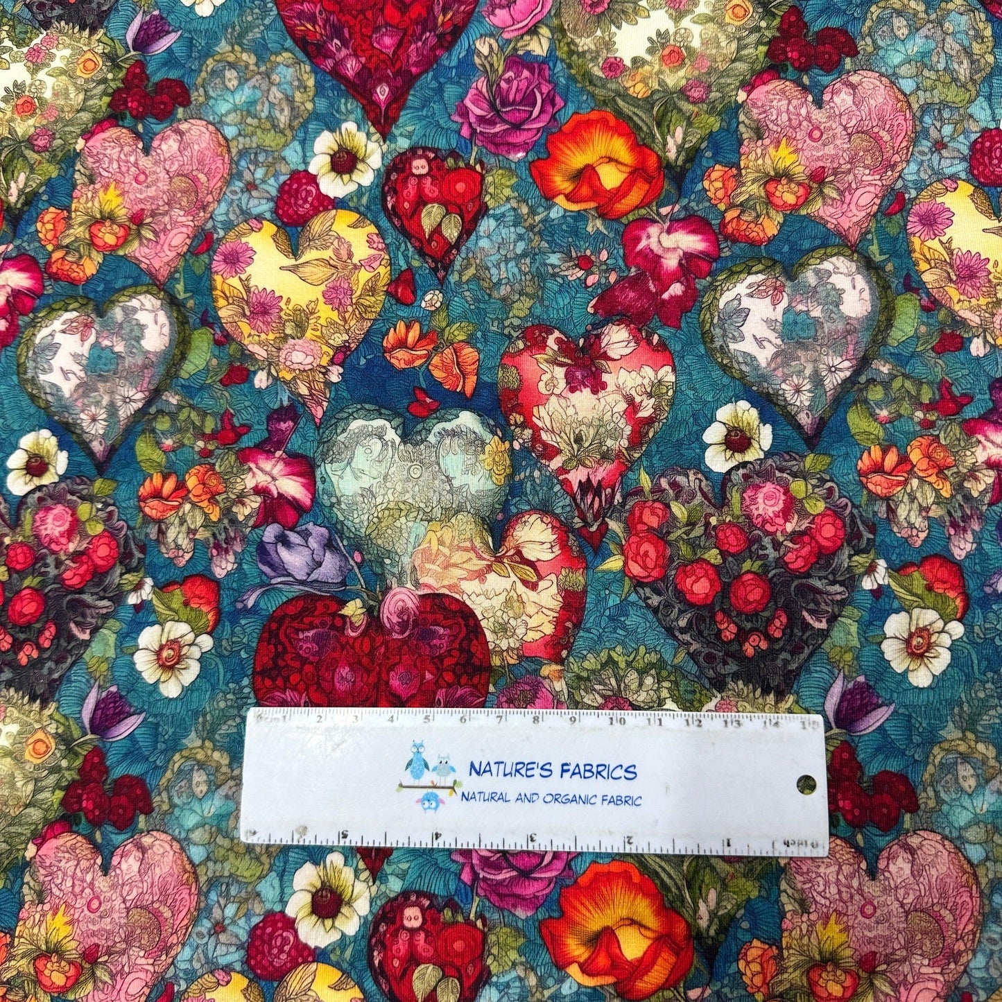 Flower Hearts on Bamboo/Spandex Jersey Fabric - Nature's Fabrics