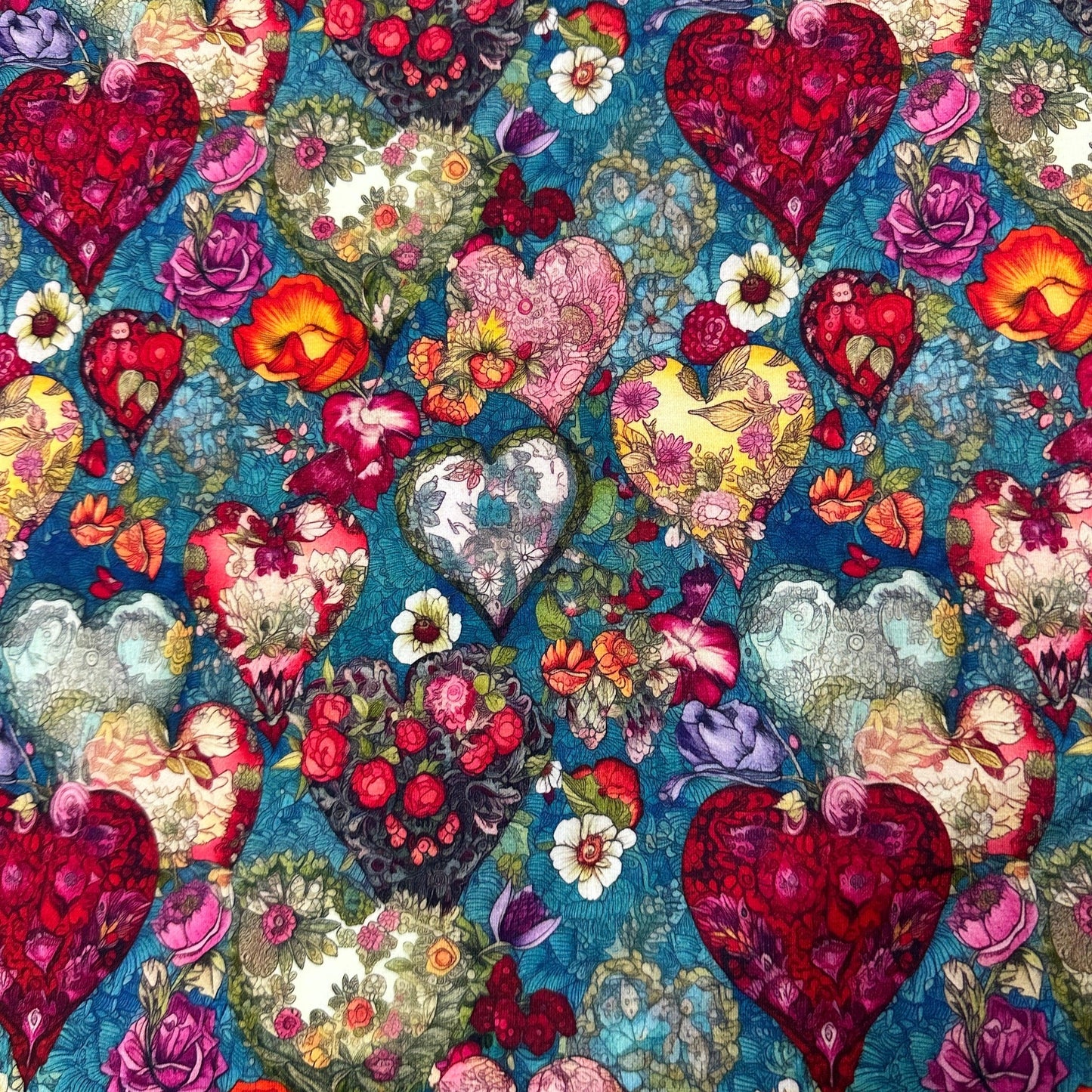 Flower Hearts on Bamboo/Spandex Jersey Fabric - Nature's Fabrics