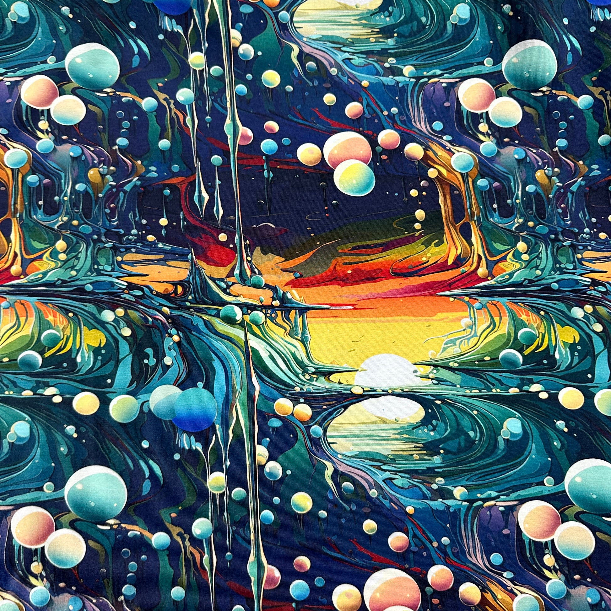 Fluid Landscape on Bamboo/Spandex Jersey Fabric - Nature's Fabrics