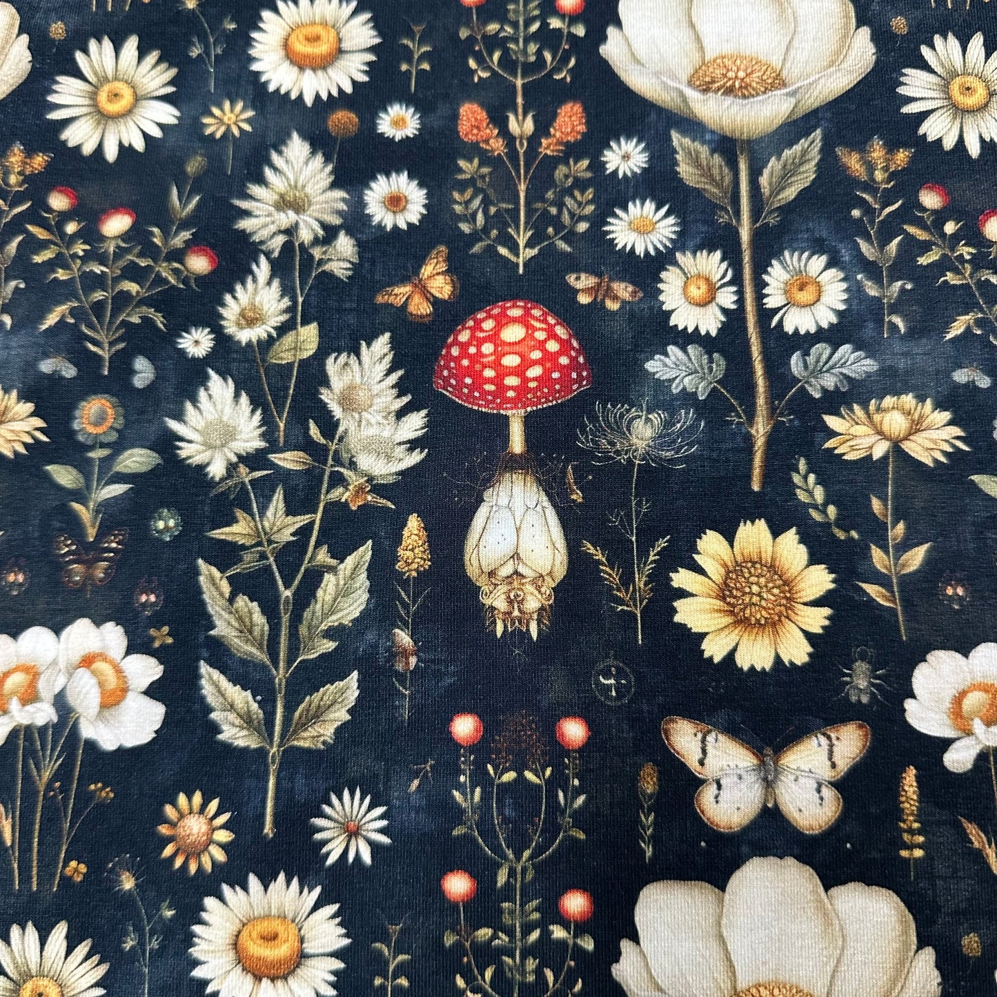 Forest Daisies on Bamboo/Spandex Jersey Fabric - Nature's Fabrics
