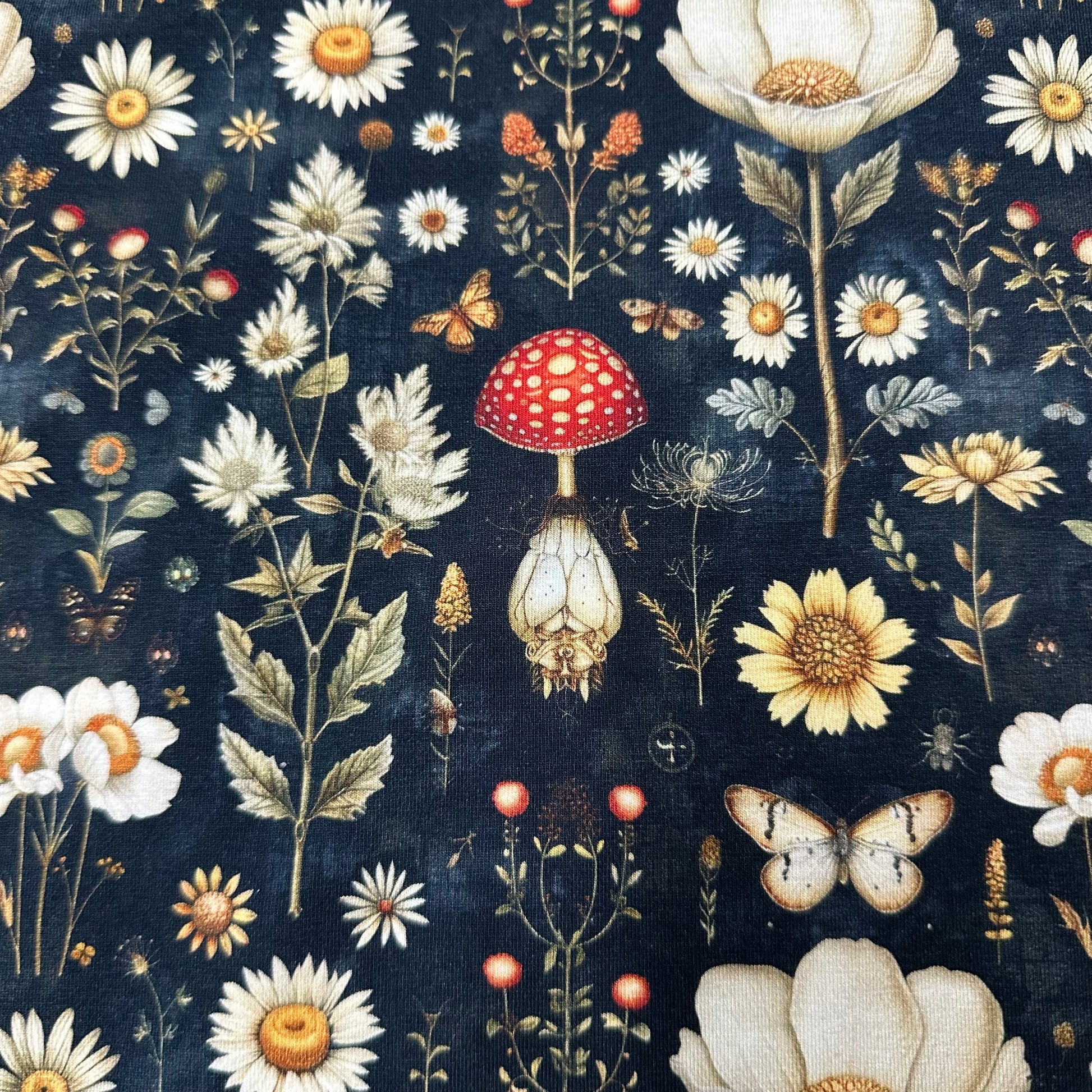 Forest Daisies on Bamboo/Spandex Jersey Fabric - Nature's Fabrics