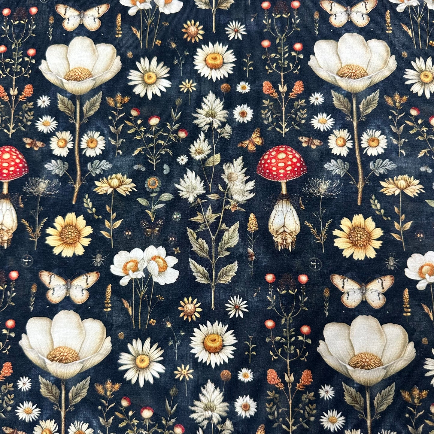 Forest Daisies on Bamboo/Spandex Jersey Fabric - Nature's Fabrics