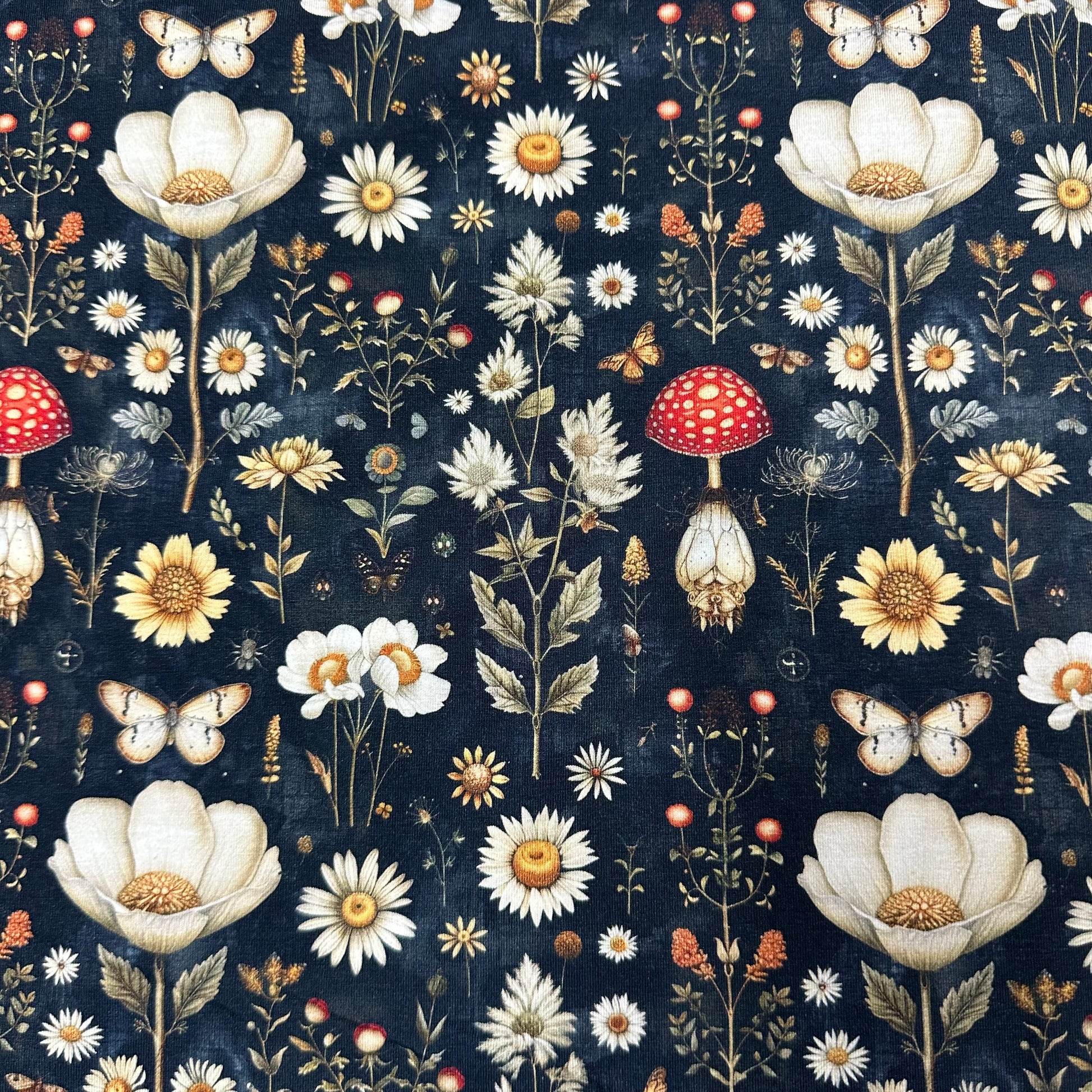 Forest Daisies on Bamboo/Spandex Jersey Fabric - Nature's Fabrics