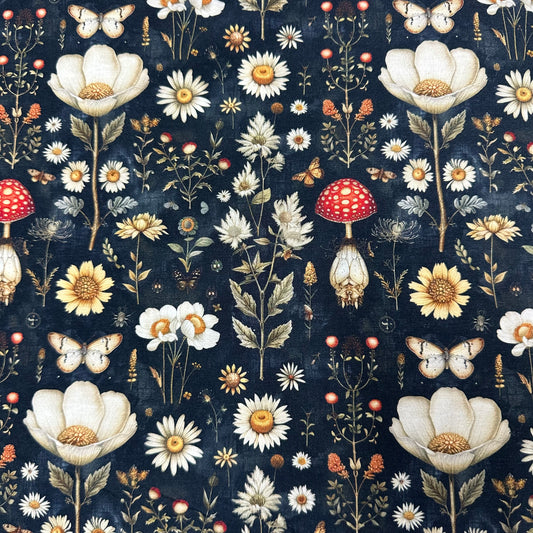 Forest Daisies on Bamboo/Spandex Jersey Fabric - Nature's Fabrics