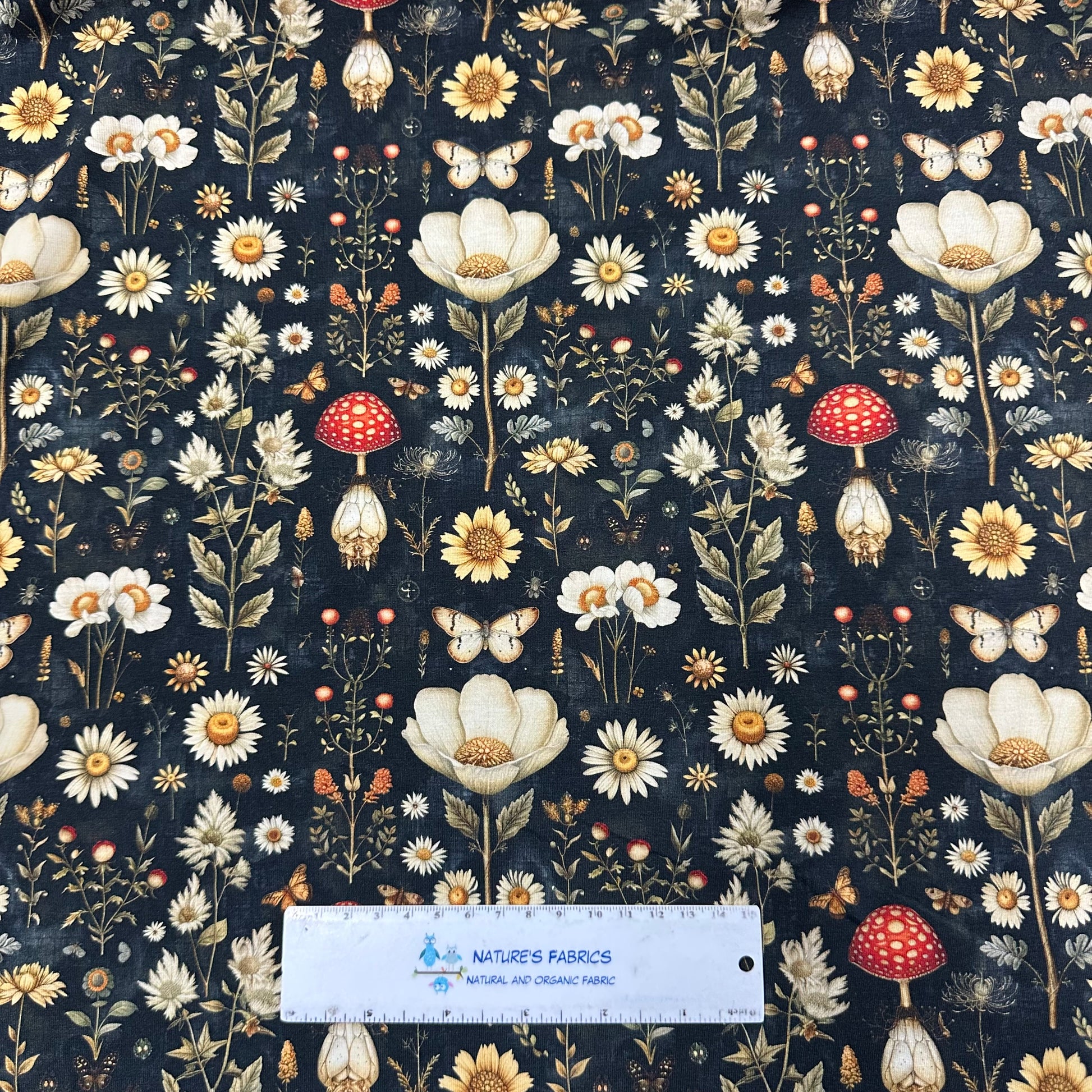 Forest Daisies on Bamboo/Spandex Jersey Fabric - Nature's Fabrics
