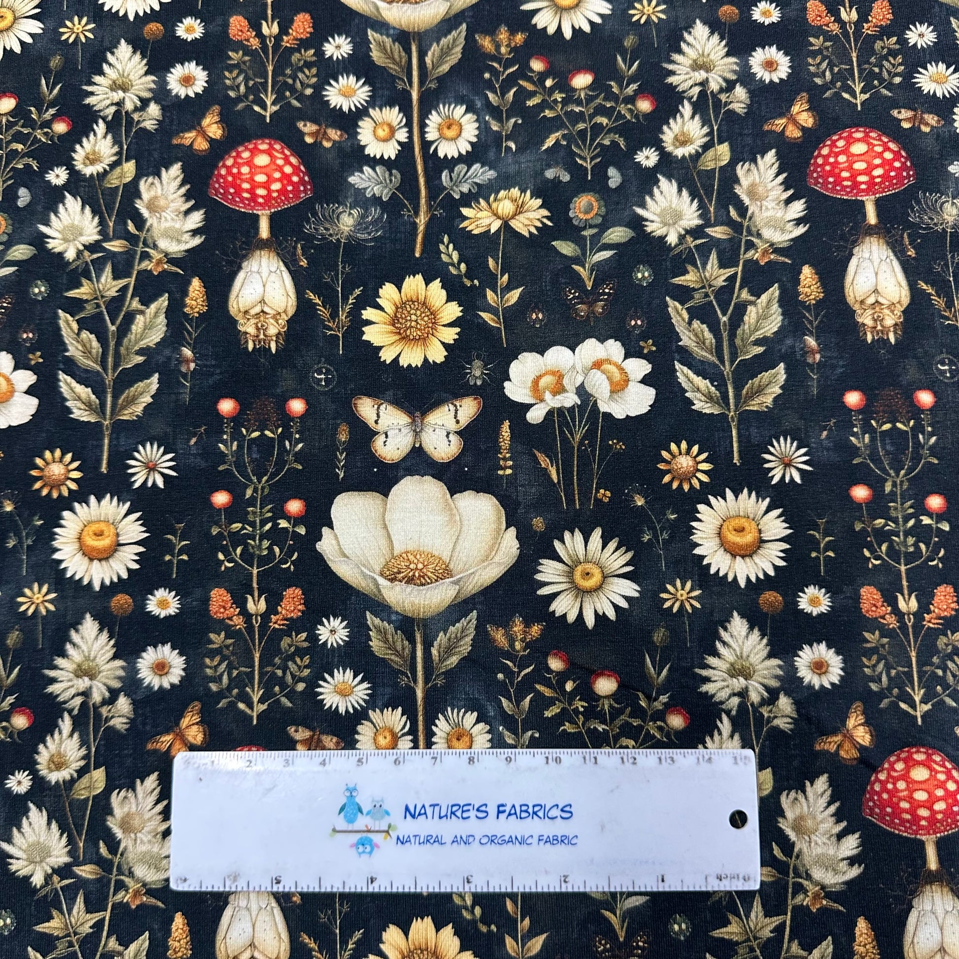 Forest Daisies on Bamboo/Spandex Jersey Fabric - Nature's Fabrics