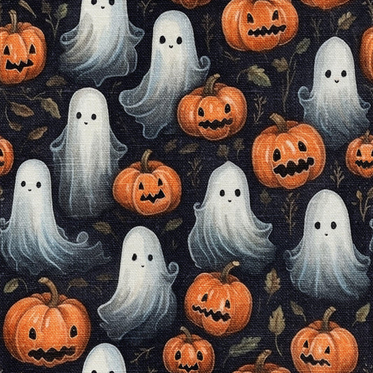 Ghosts and Pumpkins on Bamboo/Spandex Jersey Fabric by Natures Fabrics