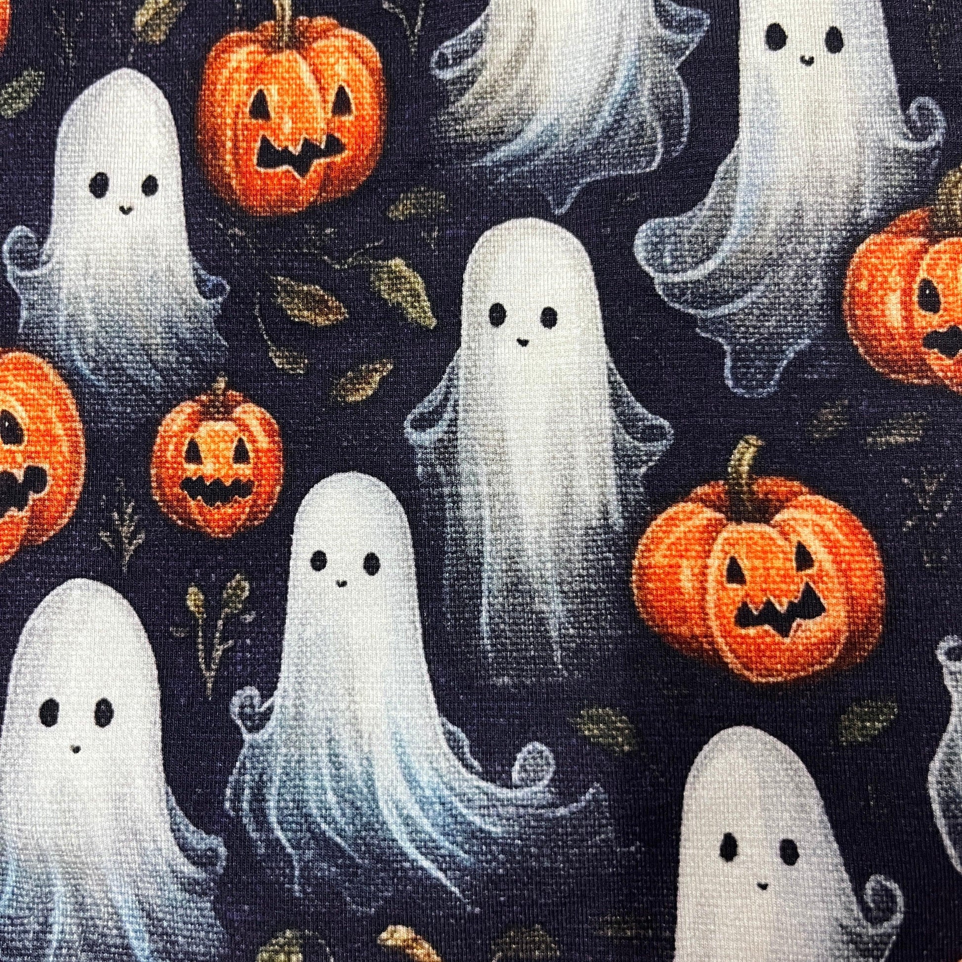 Ghosts and Pumpkins on Bamboo/Spandex Jersey Fabric - Nature's Fabrics