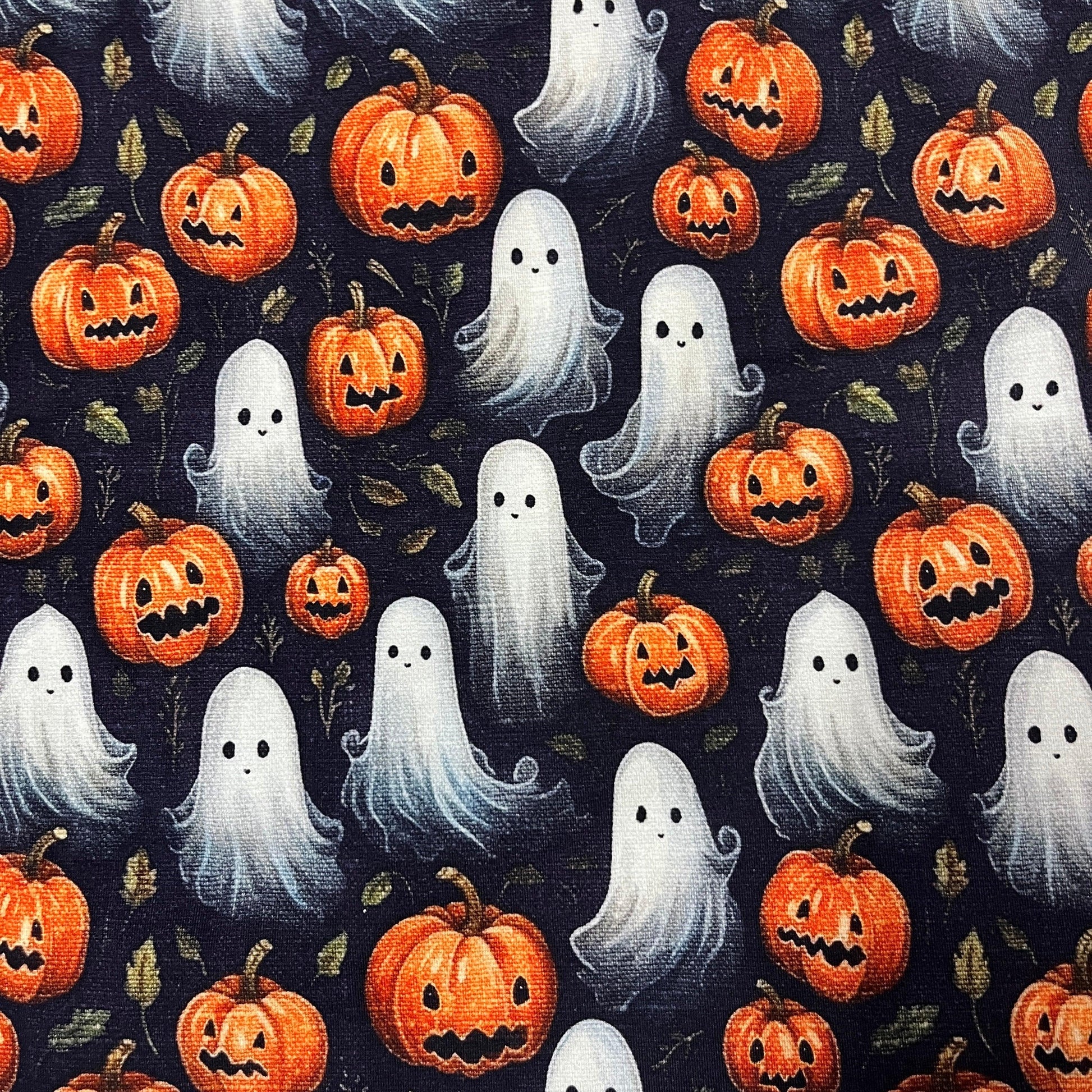 Ghosts and Pumpkins on Bamboo/Spandex Jersey Fabric - Nature's Fabrics