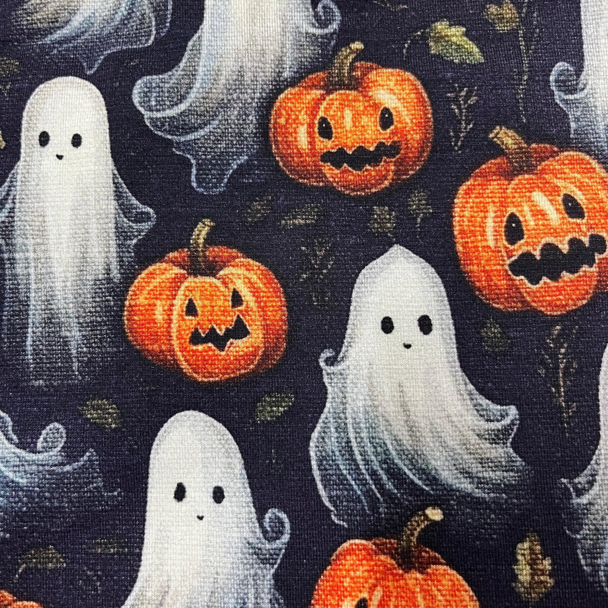 Ghosts and Pumpkins on Bamboo/Spandex Jersey Fabric - Nature's Fabrics