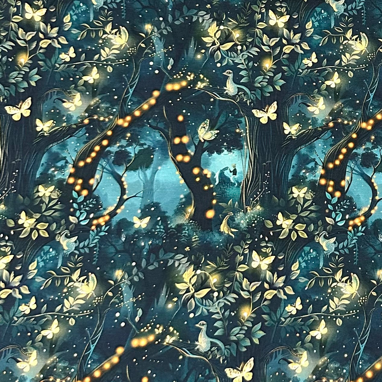 Glowing Mythical Forest on Bamboo/Spandex Jersey Fabric - Nature's Fabrics