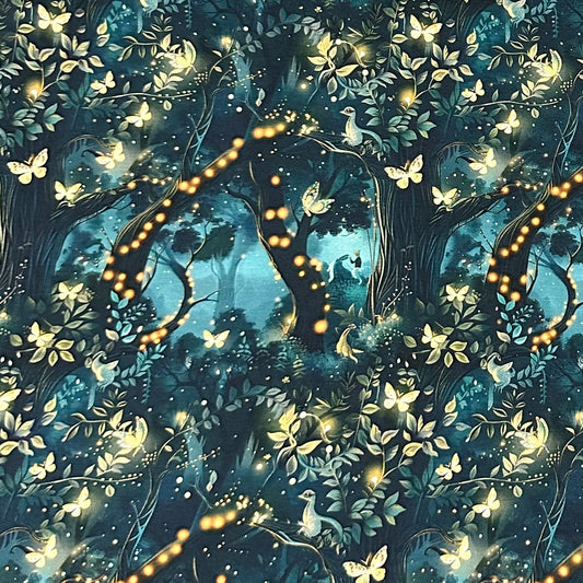 Glowing Mythical Forest on Bamboo/Spandex Jersey Fabric - Nature's Fabrics